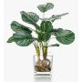 Calathea Orbifolia artificial AGINA en maceta de cristal, verde-blanco, 45cm