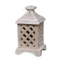 Linterna de jardín de terracota SIRLON con rejilla en forma de rombo, hecha a mano, patinada, 14x14x27cm