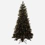 Árbol de Navidad artificial ASKER SPEED con piñas, luces LED, brillo dorado, negro, 210 cm, Ø 115 cm