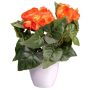 Flor artificial begonia SYLINA, maceta decorativa blanca, color naranja, 25 cm
