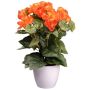 Flor artificial Begonia SYLINA, maceta decorativa blanca, color naranja, 35 cm