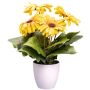 Flor artificial Gerbera KROLVEN en maceta decorativa blanca, amarilla, 27 cm