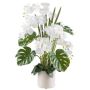 Arreglo floral artificial de orquídeas y filodendros CASTOL, sansevieria, maceta decorativa, blanco, 110 cm