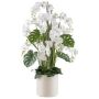 Arreglo floral artificial de orquídea y filodendro CASTOL, sansevieria, maceta decorativa, blanco, 140 cm