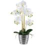 Orquídea Phalaenopsis artificial VORDLIN, maceta de cerámica plateada, raíces, blanca, 60 cm