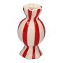 Jarrón abombado para flores Bonbon AMIEL de cerámica, con rayas longitudinales, rojo y blanco, 11,5 cm, Ø 6 cm