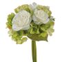 Ramo de flores artificiales FOUDILA, rosas, hortensias, verde crema, 25cm