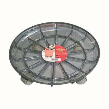 Bandeja redonda para macetas DUNIK de plástico, con ruedas, gris, 10cm, Ø36cm