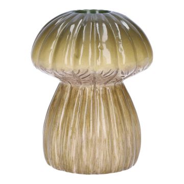 Jarrón de cerámica REFELINDE, forma de seta, ranuras, verde-beige, 12cm, Ø9,5cm
