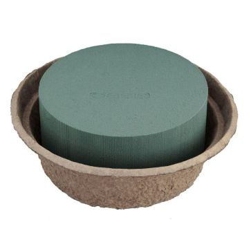 OASIS® Esponja redonda para flores frescas para arreglos florales, bandeja de papel reciclado Biolit, verde, 11 cm, Ø 26 cm
