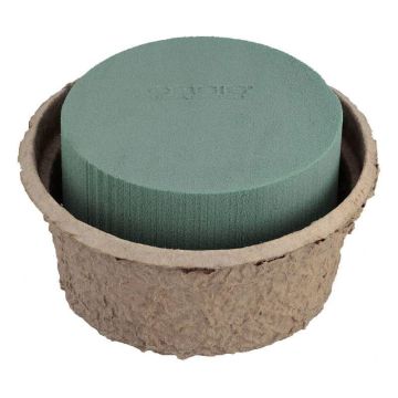 OASIS® Esponja redonda para flores secas para arreglos florales, recipiente de papel reciclado Biolit, verde, 10 cm, Ø 18 cm