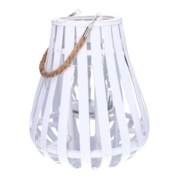 Farol ALVARU de ratán, con cristal de vela, asa, blanco, 31cm, Ø24cm