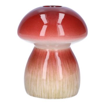 Jarrón de cerámica REFELINDE, forma de seta, rojo-beige, 12cm, Ø9,5cm