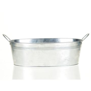 Macetero ovalado GERVASIA con asa, zinc, plateado, 29 x 16 x 12 cm