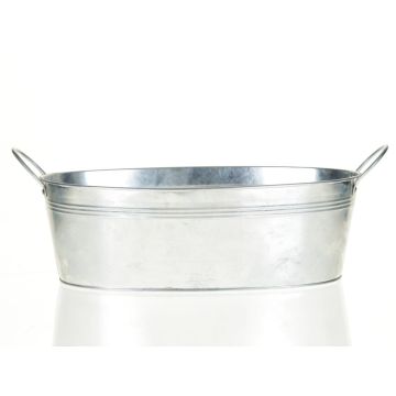 Macetero ovalado GERVASIA con asa, zinc, plateado, 25 x 13 x 12 cm