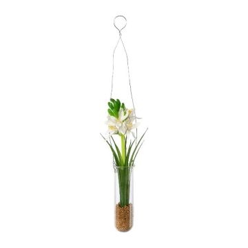 Arreglo floral artificial de jacintos FRUKE en jarrón colgante, crema, 35 cm