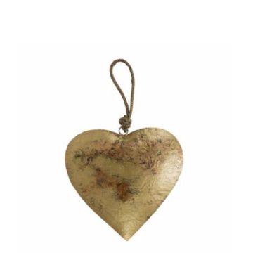 Colgante de corazón DORANA de metal, cordón para colgar, dorado, Ø 17 cm