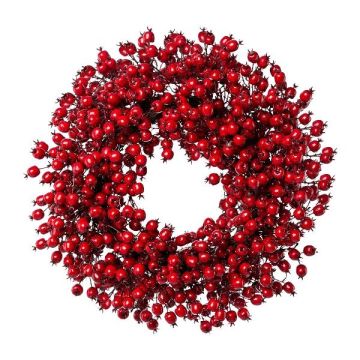 Corona decorativa rosa de patata KEMNO con escaramujos, roja, Ø55cm Corona decorativa rosa de patata KEMNO con escaramujos, roja, Ø55cm