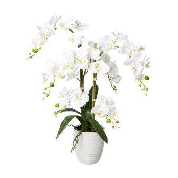 Orquídea Phalaenopsis artificial LUKREN en maceta de cerámica, raíces, blanca, 65 cm