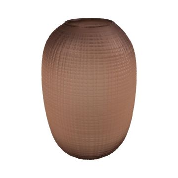 Jarrón decorativo FEDERIGO de vidrio, abombado, estampado de cuadros, rosa-transparente, 26 cm, Ø 17,5 cm