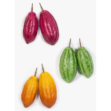 Frutos de cacao artificiales AGAPITO, 12 piezas, verde-amarillo-morado, 18-20cm