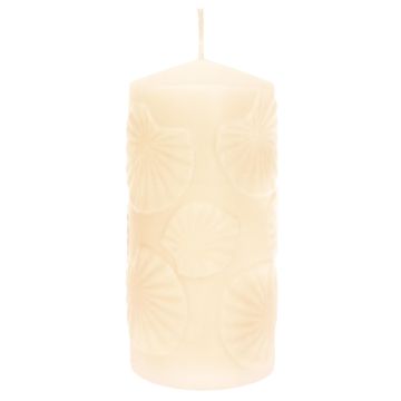 Vela ANDRIANE con motivo de nenúfar, crema, 15cm, Ø7cm, 63h