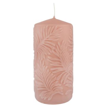 Vela corta MATHIEU con motivo de hoja de palma, rosa, 15 cm, Ø 7 cm, 63 h