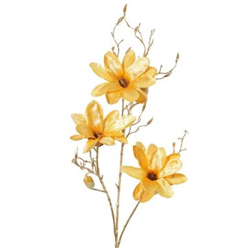 Rama de magnolia artificial de terciopelo LEAFY, amarillo-dorado, 115 cm