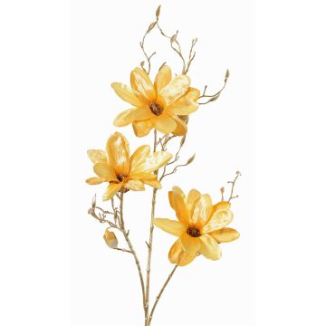 Rama de magnolia artificial de terciopelo LEAFY, amarillo-dorado, 115cm Rama de magnolia artificial de terciopelo LEAFY, amarillo-dorado, 115cm