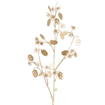 Rama de lunaria de satén artificial PINDUS con flores, crema y dorado, 85 cm