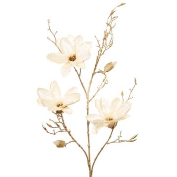 Rama de magnolia artificial de terciopelo LEAFY, crema-dorado, 115 cm