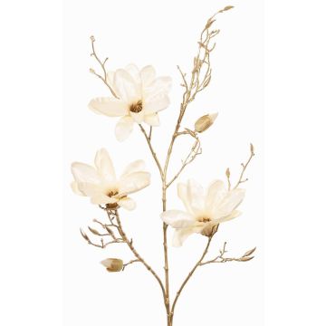 Rama de magnolia artificial de terciopelo LEAFY, crema-dorado, 115cm