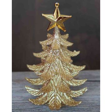 Adorno para el árbol de Navidad RION con estrella, acrílico, purpurina, dorado, 12 cm, Ø 9 cm
