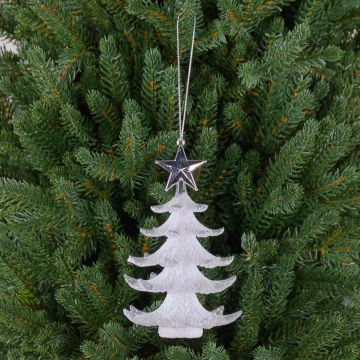 Arbolito navideño para colgar RION, acrílico, con estrella, brillante, blanco-plata, 12cm, Ø9cm Arbolito navideño para colgar RION, acrílico, con estrella, brillante, blanco-plata, 12cm, Ø9cm