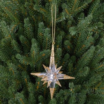 Adorno navideño estrella MABOU, colgante, purpurina, dorado, 10 cm, Ø 10 cm Adorno navideño estrella MABOU, colgante, purpurina, dorado, 10 cm, Ø 10 cm