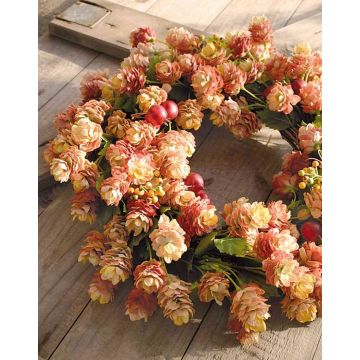 Corona de lúpulo artificial MABILA, salmón, Ø 40cm