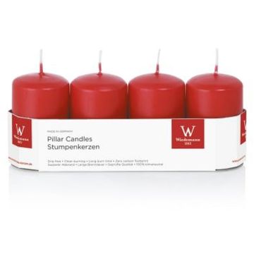 Corona de Adviento con velas JENARO, 4 unidades, rojo, 8 cm, Ø 5 cm, 18 h - Fabricado en Alemania