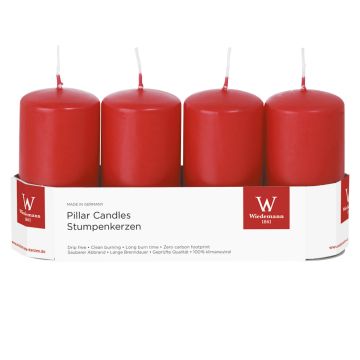Corona de Adviento con velas JENARO, 4 unidades, rojo, 10 cm, Ø 5 cm, 23 h - Fabricado en Alemania