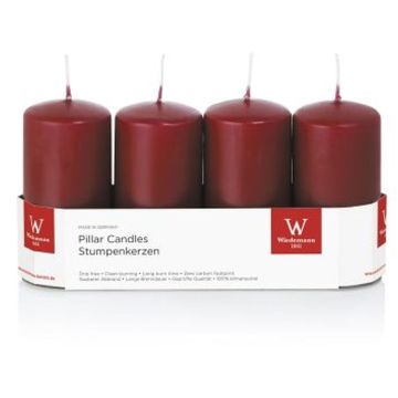 Corona de Adviento con velas JENARO, 4 unidades, burdeos, 10 cm, Ø 5 cm, 23 h - Fabricado en Alemania