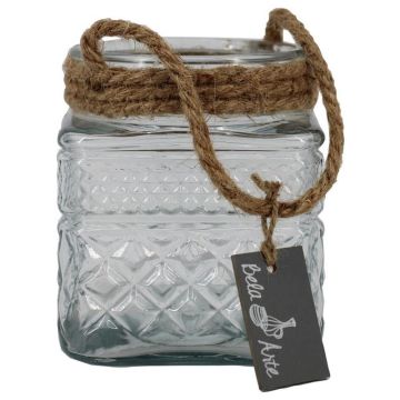 Vaso para velas MELMY con cordón, con diseño de rombos, transparente, 13 cm, Ø 11 cm