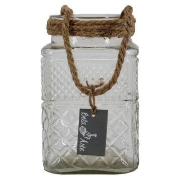Portavelas de cristal MELMY con cordón, con diseño de rombos, transparente, 19,5 cm, Ø 11 cm