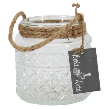 Vaso para velas OPALUS con cordón, diseño de rombos, transparente, 10,5 cm, Ø 10,5 cm
