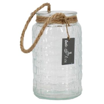 Vaso para velas KAPPY con cordón, estampado, transparente, 18,5 cm, Ø 11 cm