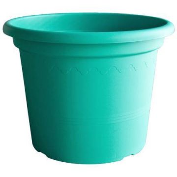 Maceta redonda URMINA de plástico, con agujeros, color cian, 26 cm, Ø 35 cm