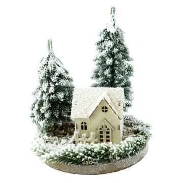 Casita decorativa iluminada SEWARD, paisaje nevado, abetos, LED, blanco-verde, 25cm, Ø20cm Casita decorativa iluminada SEWARD, paisaje nevado, abetos, LED, blanco-verde, 25cm, Ø20cm