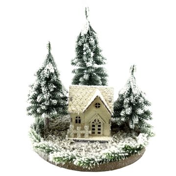 Casita decorativa iluminada SEWARD, paisaje nevado, abetos, LED, blanco-verde, 25cm, Ø25cm Casita decorativa iluminada SEWARD, paisaje nevado, abetos, LED, blanco-verde, 25cm, Ø25cm