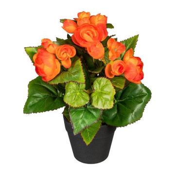 Flor artificial Begonia SYLINA, maceta decorativa negra, naranja, 25 cm