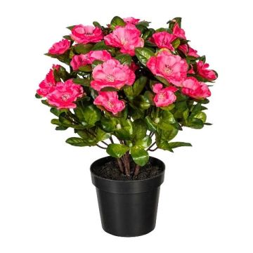 Flor artificial azalea WHENFA en maceta decorativa negra, rosa oscuro, 30 cm
