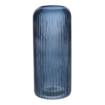 Jarrón de cristal ALBURGIS con estrías, azul transparente, 20 cm, Ø 8,7 cm