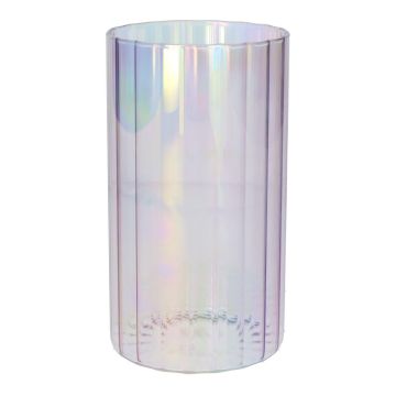 Jarrón decorativo BLANDINA, vidrio, estrías, violeta iridiscente transparente, 18 cm, Ø 10 cm